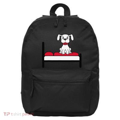 Dog On Bed Relaxed Sleeping Chilling Bedroom Sweet Cartoon 16 in Basic Backpack