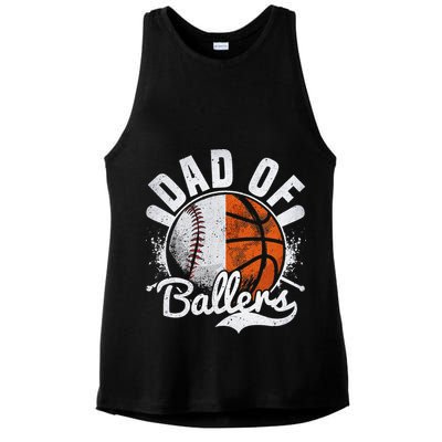 Dad Of Both Baseball Basketball Dad of Ballers Ladies PosiCharge Tri-Blend Wicking Tank
