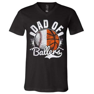 Dad Of Both Baseball Basketball Dad of Ballers V-Neck T-Shirt