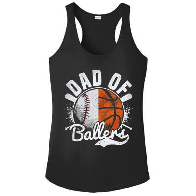 Dad Of Both Baseball Basketball Dad of Ballers Ladies PosiCharge Competitor Racerback Tank