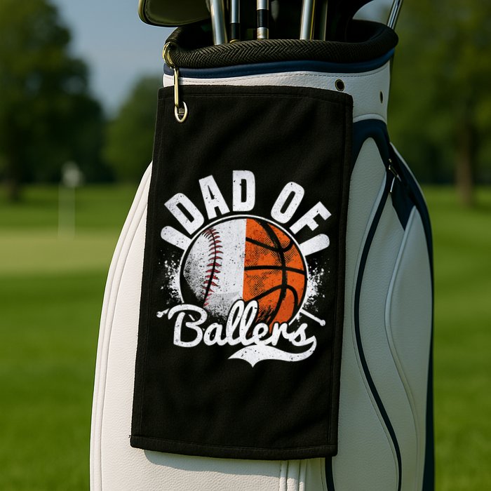 Dad Of Both Baseball Basketball Dad of Ballers Golf Towel