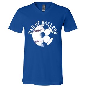 Dad Of Ballers Fathers Day Sport Lover Papa Soccer Baseball Gift V-Neck T-Shirt