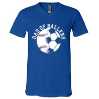 Dad Of Ballers Fathers Day Sport Lover Papa Soccer Baseball Gift V-Neck T-Shirt