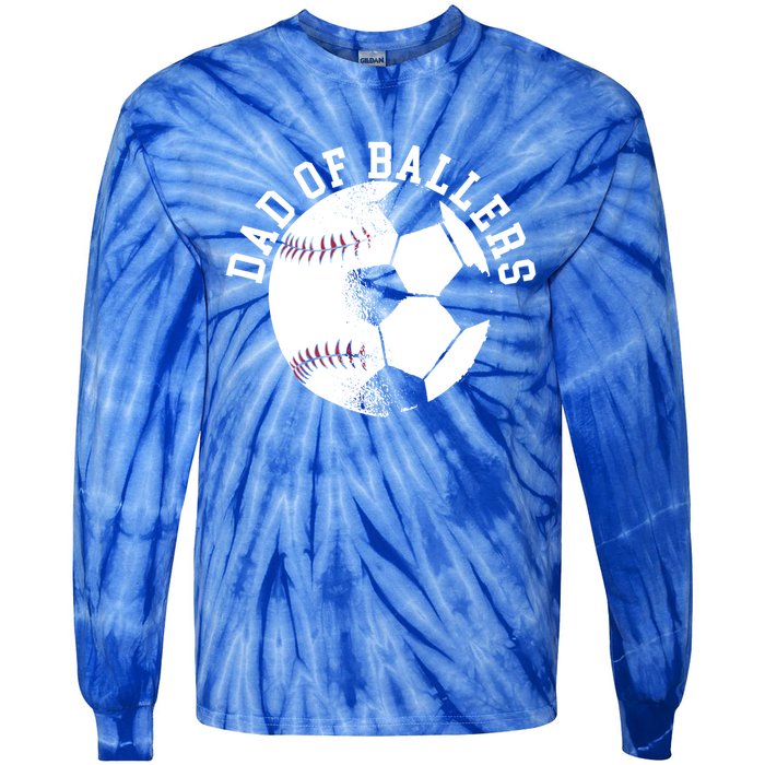 Dad Of Ballers Fathers Day Sport Lover Papa Soccer Baseball Gift Tie-Dye Long Sleeve Shirt