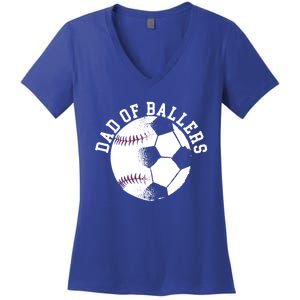 Dad Of Ballers Fathers Day Sport Lover Papa Soccer Baseball Gift Women's V-Neck T-Shirt