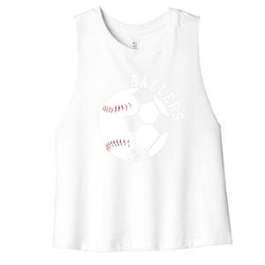 Dad Of Ballers Fathers Day Sport Lover Papa Soccer Baseball Gift Women's Racerback Cropped Tank