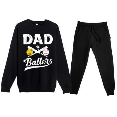 Dad of Ballers Dad of Baseball And Softball Player For Dad Premium Crewneck Sweatsuit Set