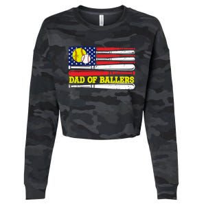 Dad Of Ballers American Flag Funny Baseball Dad Softball Gift Cropped Pullover Crew