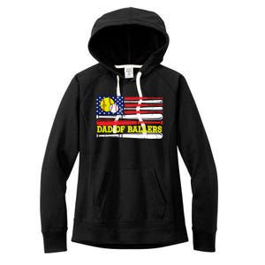 Dad Of Ballers American Flag Funny Baseball Dad Softball Gift Women's Fleece Hoodie