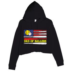 Dad Of Ballers American Flag Funny Baseball Dad Softball Gift Crop Fleece Hoodie