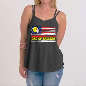 Dad Of Ballers American Flag Funny Baseball Dad Softball Gift Women's Strappy Tank