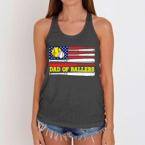 Dad Of Ballers American Flag Funny Baseball Dad Softball Gift Women's Knotted Racerback Tank