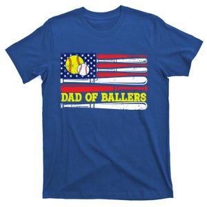 Dad Of Ballers American Flag Funny Baseball Dad Softball Gift T-Shirt