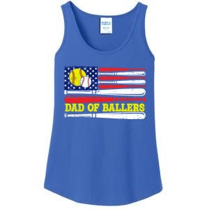 Dad Of Ballers American Flag Funny Baseball Dad Softball Gift Ladies Essential Tank