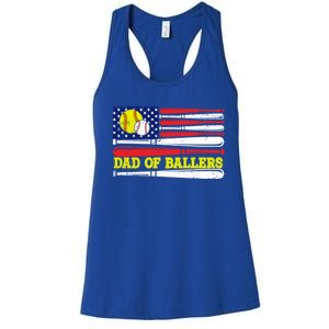 Dad Of Ballers American Flag Funny Baseball Dad Softball Gift Women's Racerback Tank