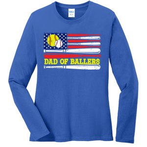 Dad Of Ballers American Flag Funny Baseball Dad Softball Gift Ladies Long Sleeve Shirt