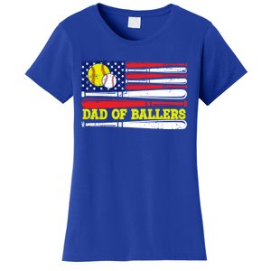 Dad Of Ballers American Flag Funny Baseball Dad Softball Gift Women's T-Shirt