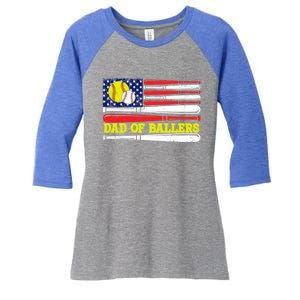 Dad Of Ballers American Flag Funny Baseball Dad Softball Gift Women's Tri-Blend 3/4-Sleeve Raglan Shirt