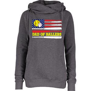 Dad Of Ballers American Flag Funny Baseball Dad Softball Gift Womens Funnel Neck Pullover Hood