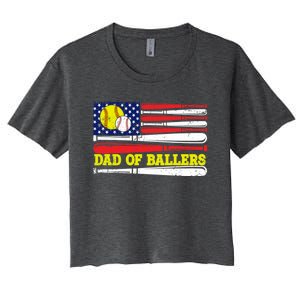 Dad Of Ballers American Flag Funny Baseball Dad Softball Gift Women's Crop Top Tee