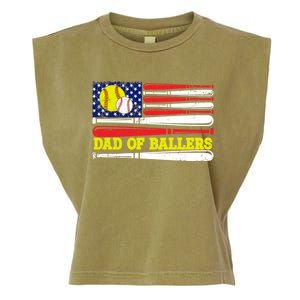 Dad Of Ballers American Flag Funny Baseball Dad Softball Gift Garment-Dyed Women's Muscle Tee