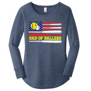 Dad Of Ballers American Flag Funny Baseball Dad Softball Gift Women's Perfect Tri Tunic Long Sleeve Shirt