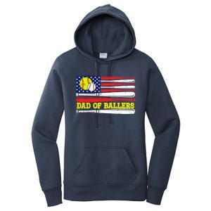 Dad Of Ballers American Flag Funny Baseball Dad Softball Gift Women's Pullover Hoodie