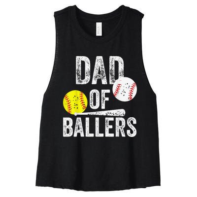 Dad of Ballers Dad of Baseball And Softball Player For Dad Women's Racerback Cropped Tank