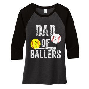 Dad of Ballers Dad of Baseball And Softball Player For Dad Women's Tri-Blend 3/4-Sleeve Raglan Shirt