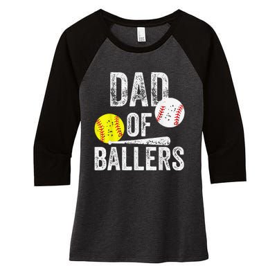 Dad of Ballers Dad of Baseball And Softball Player For Dad Women's Tri-Blend 3/4-Sleeve Raglan Shirt