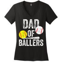 Dad of Ballers Dad of Baseball And Softball Player For Dad Women's V-Neck T-Shirt
