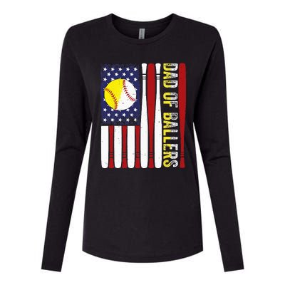 Dad Of Ballers Baseball Softball American Flag Fathers Day Womens Cotton Relaxed Long Sleeve T-Shirt