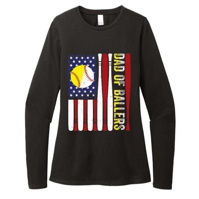 Dad Of Ballers Baseball Softball American Flag Fathers Day Womens CVC Long Sleeve Shirt