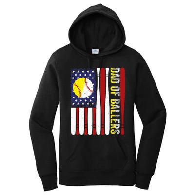 Dad Of Ballers Baseball Softball American Flag Fathers Day Women's Pullover Hoodie