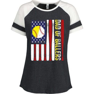 Dad Of Ballers Baseball Softball American Flag Fathers Day Enza Ladies Jersey Colorblock Tee