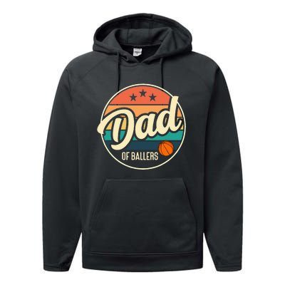 Dad Of Ballers Basketball Retro Basketball Dad Performance Fleece Hoodie