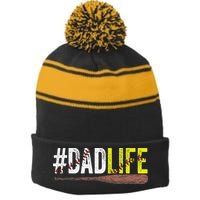 Dad of Ballers Dad of Baseball And Softball Player Stripe Pom Pom Beanie