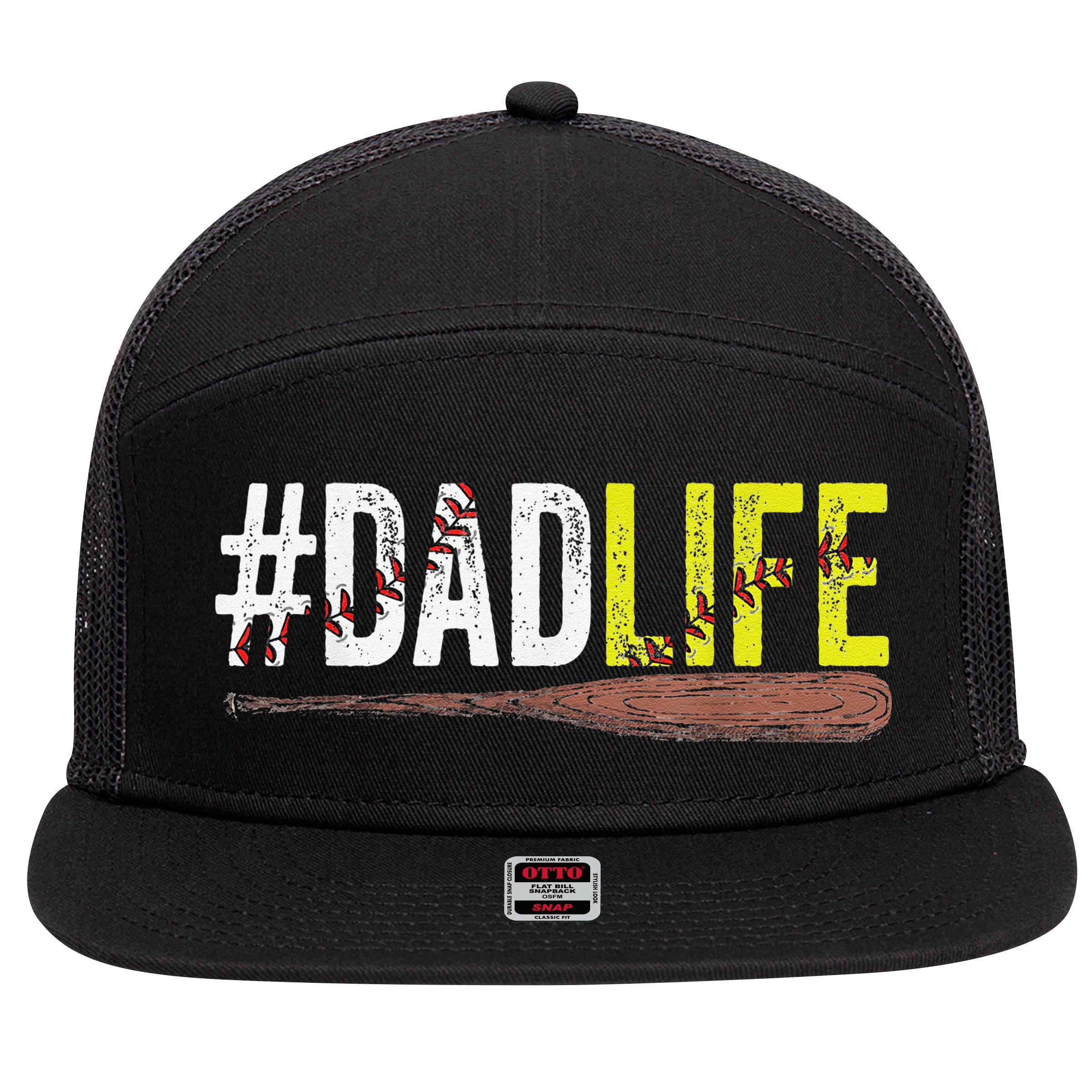 Dad of Ballers Dad of Baseball And Softball Player 7 Panel Mesh Trucker Snapback Hat