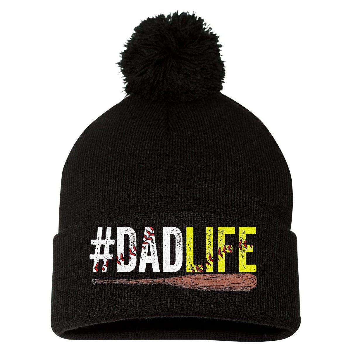 Dad of Ballers Dad of Baseball And Softball Player Pom Pom 12in Knit Beanie