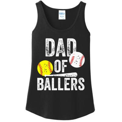 Dad of Ballers Funny Dad of Baseball and Softball Player Ladies Essential Tank