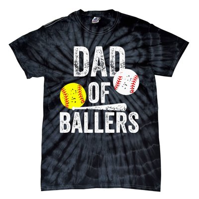 Dad of Ballers Funny Dad of Baseball and Softball Player Tie-Dye T-Shirt