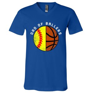 Dad Of Ballers Funny Softball Basketball Dad Gift V-Neck T-Shirt