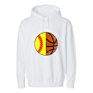 Dad Of Ballers Funny Softball Basketball Dad Gift Garment-Dyed Fleece Hoodie