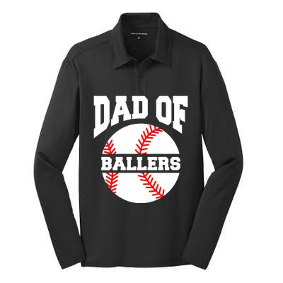 Dad Of Ballers Baseball Softball Quote For Father Coach Gift Silk Touch Performance Long Sleeve Polo