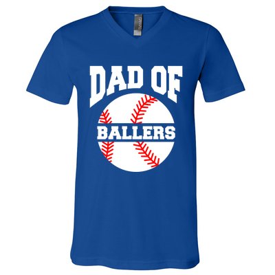 Dad Of Ballers Baseball Softball Quote For Father Coach Gift V-Neck T-Shirt