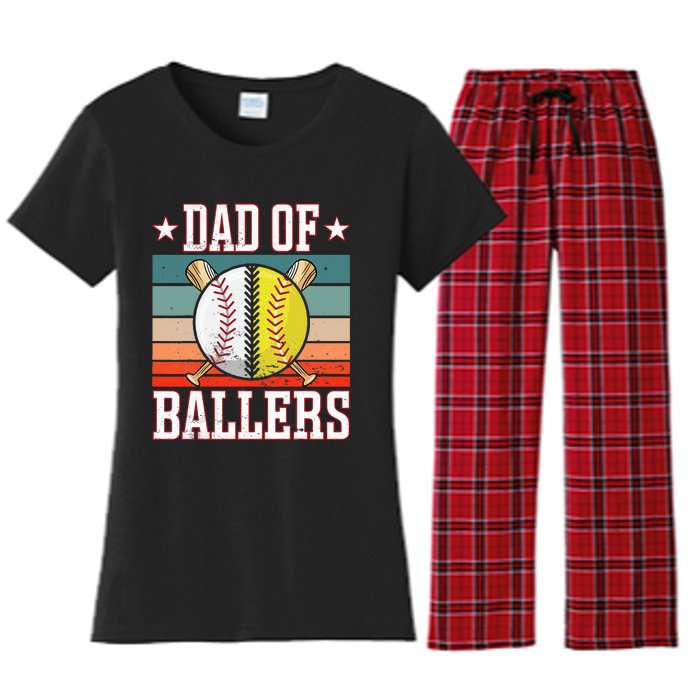 Dad Of Ballers Funny Baseball Funny Dad Softball Vintage. Women's Flannel Pajama Set