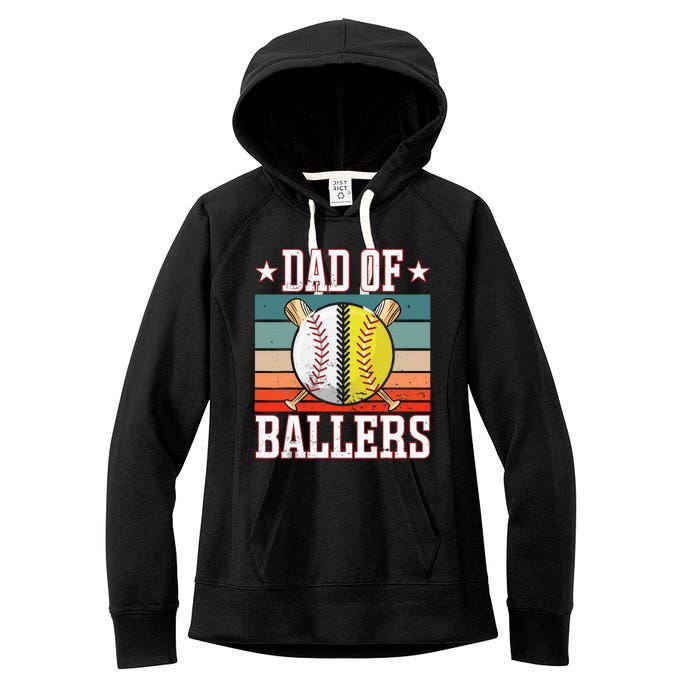 Dad Of Ballers Funny Baseball Funny Dad Softball Vintage. Women's Fleece Hoodie