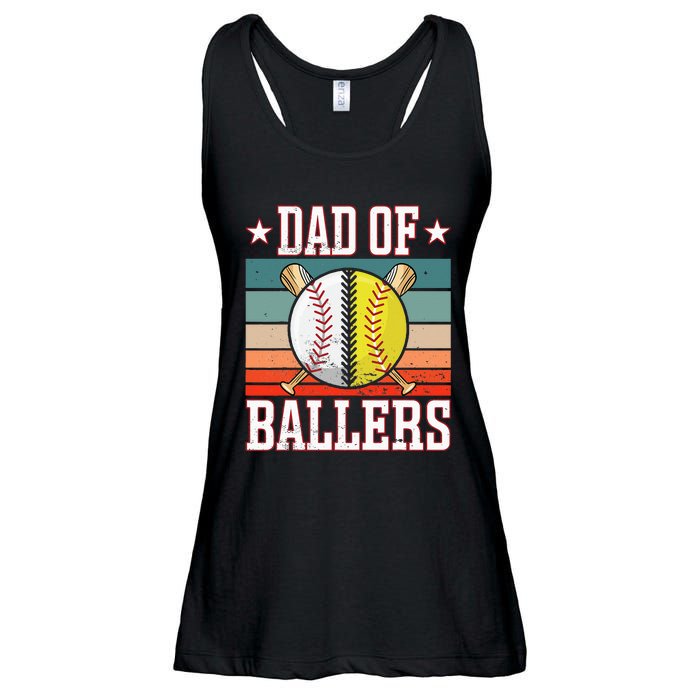 Dad Of Ballers Funny Baseball Funny Dad Softball Vintage. Ladies Essential Flowy Tank