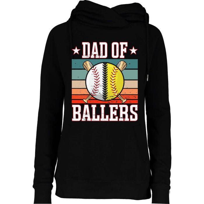 Dad Of Ballers Funny Baseball Funny Dad Softball Vintage. Womens Funnel Neck Pullover Hood