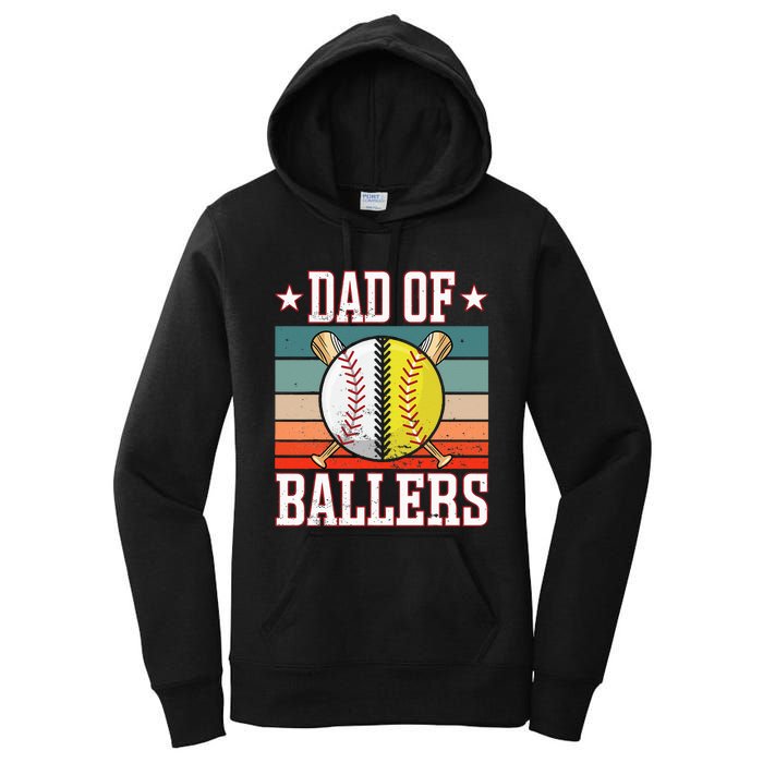 Dad Of Ballers Funny Baseball Funny Dad Softball Vintage. Women's Pullover Hoodie